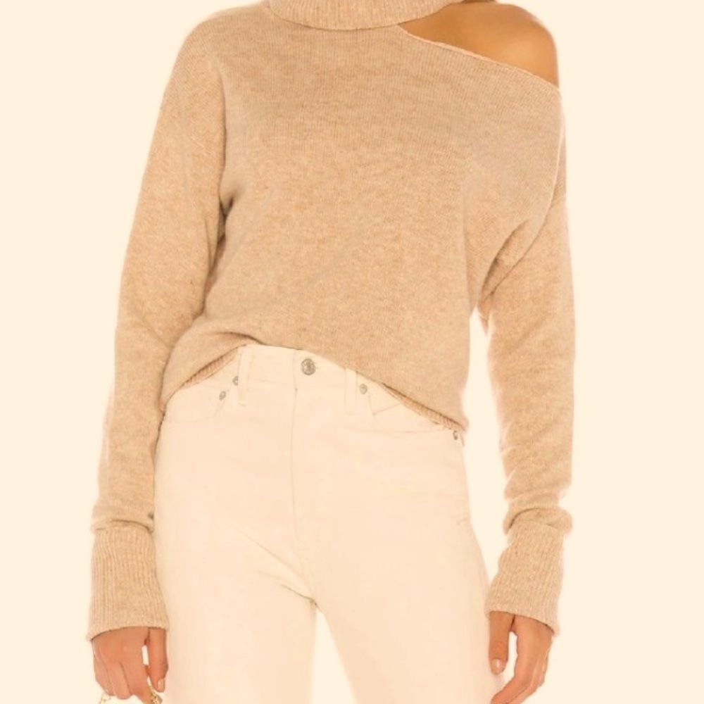 Cold shoulder camel sweater
